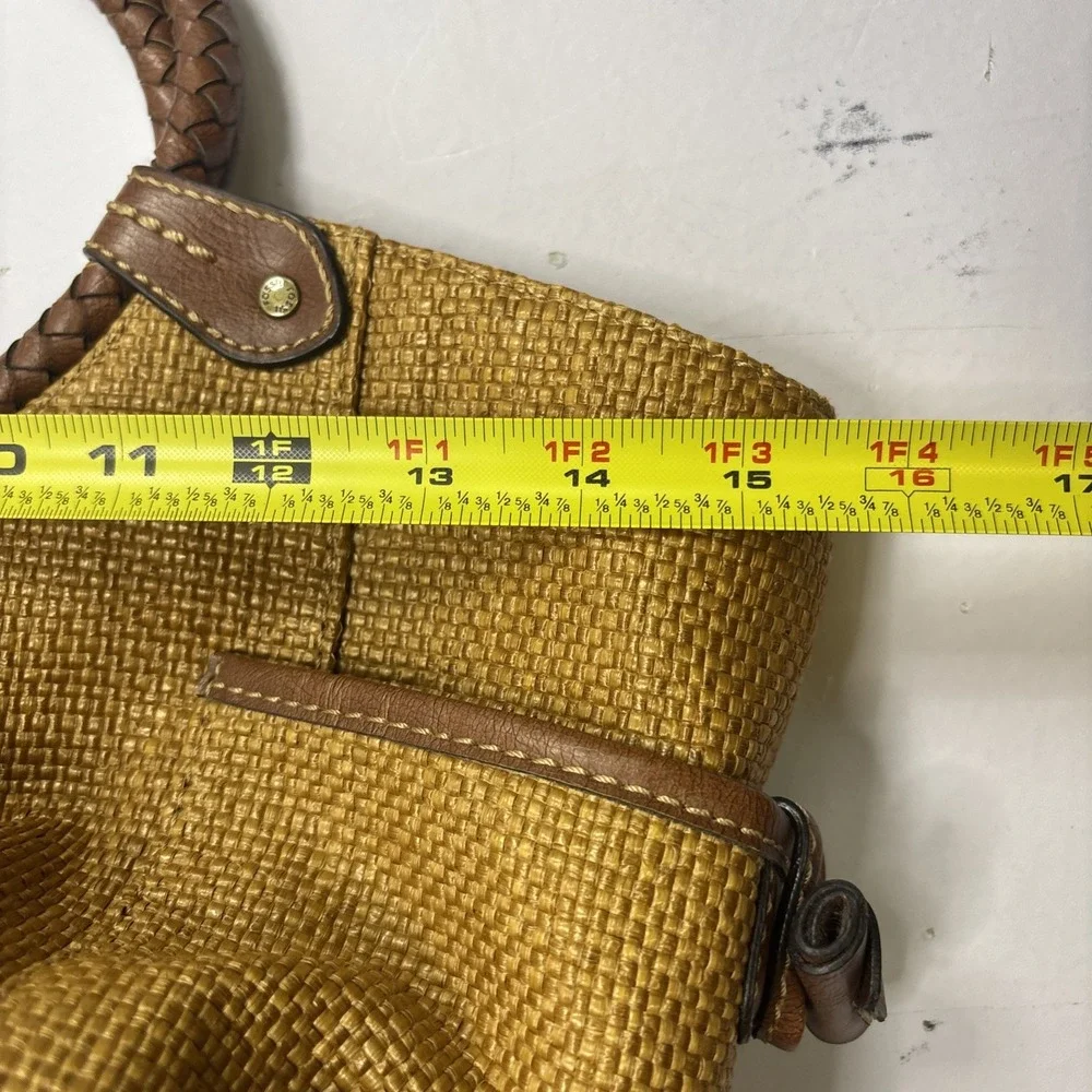 Fossil Handbag Tote Satchel Top Handle Purse‎ Brown Leather Woven Mesh Beach